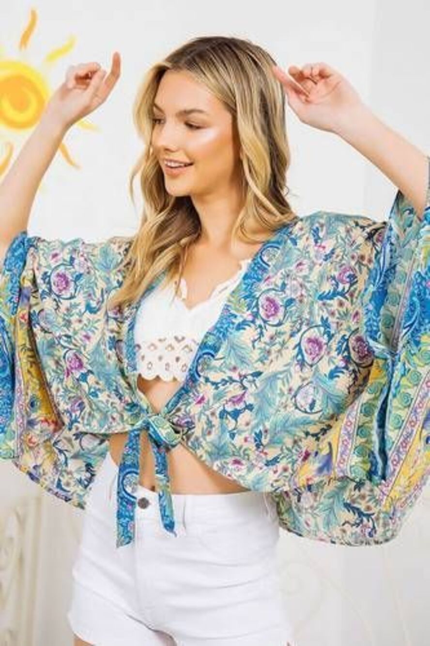 Paparazzi Yellow Floral Kimono Cardigan L/XL Boho Coastal Bright Festical Beach